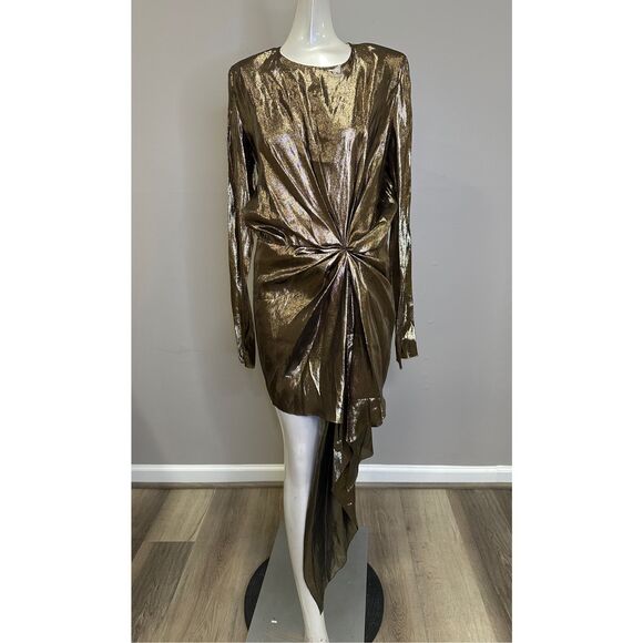 SAINT LAURENT WOMEN'S SILK LAME MINI DRESS IN GOLD SIZE 38 (6) $2995 - Picture 4 of 16